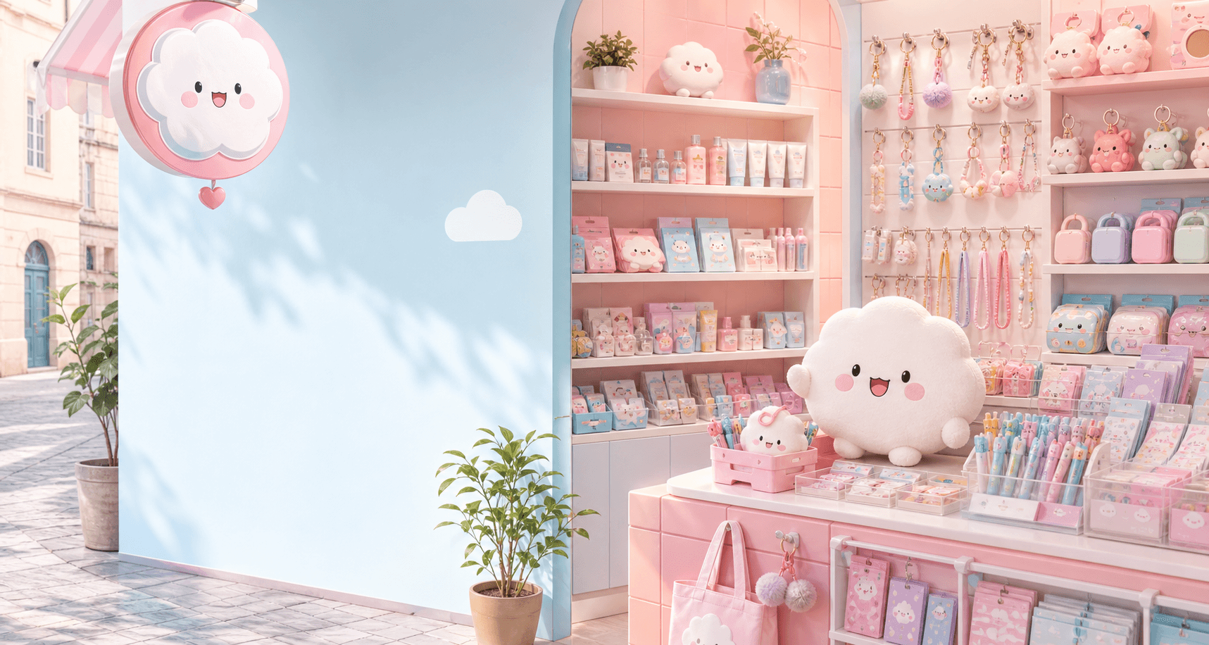 Pastel Bomi-Bomi Shop interior with Bomi mascot